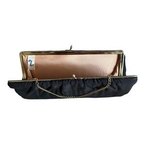 Vintage Black Fabric Evening Handbag Clutch Frame Chain Kisslock HL USA